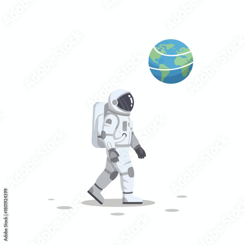 Astronaut's Exploration A Vector Illustration of an Astronaut Walking on a Planet's Surface