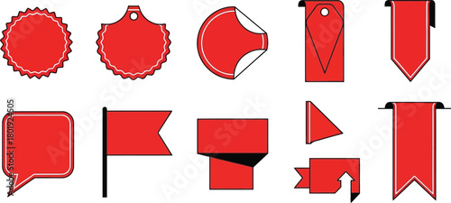 Red price tags and labels vector set for sale and discount design