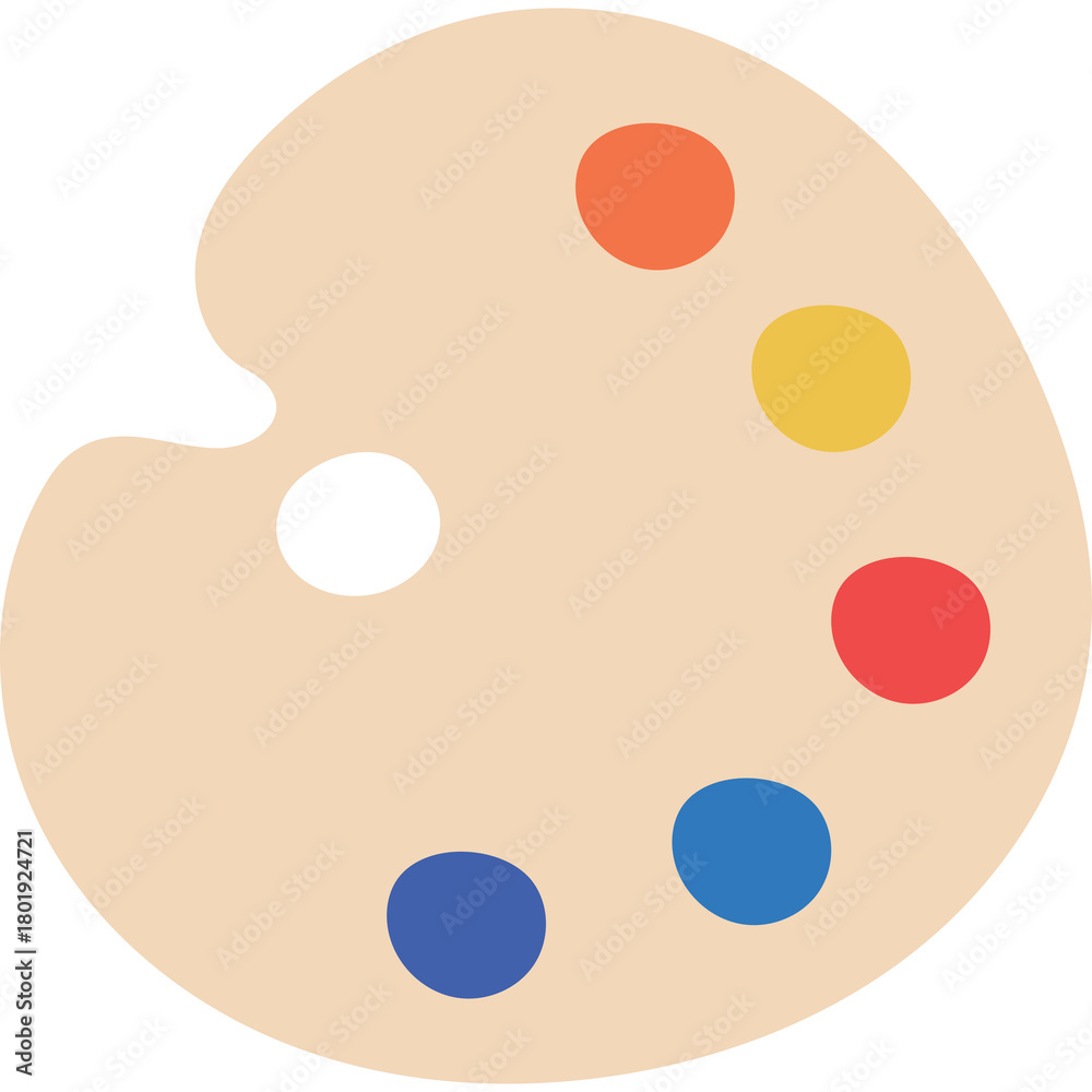 Fototapeta premium A Light Tan Artists Palette With Six Colorful Paint Splashes Includes Red Yellow Blue Orange And White With A Transparent Background