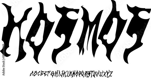 Kosmos Tribal Display Font – Sharp Abstract Alphabet untuk Sci-Fi Poster, Fantasy Branding, dan Futuristic Typography Designs