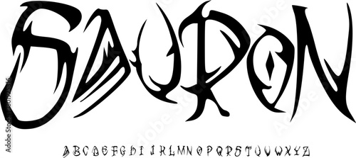 Sauron Tribal Display Font – Dark Fantasy Alphabet untuk Epic Branding, Game Titles, dan Dramatic Typography Designs