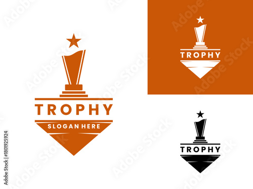 Trophy with star logo design vector template. Champion trophy logo design vector icon