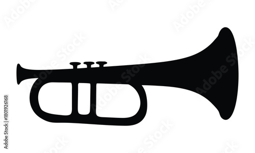 Trombone silhouette vector, Musical wind instrument black silhouette
