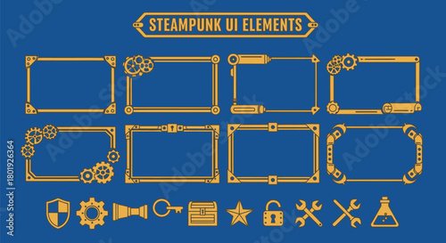 Steampunk ui elements vector design assets for game development kits