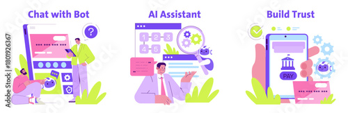 Interactive Chat with Bot and AI Assistant Vector Illustration