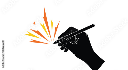 Creative spark ignites from a hand drawing with a pen symbolizing inspiration and new ideas
