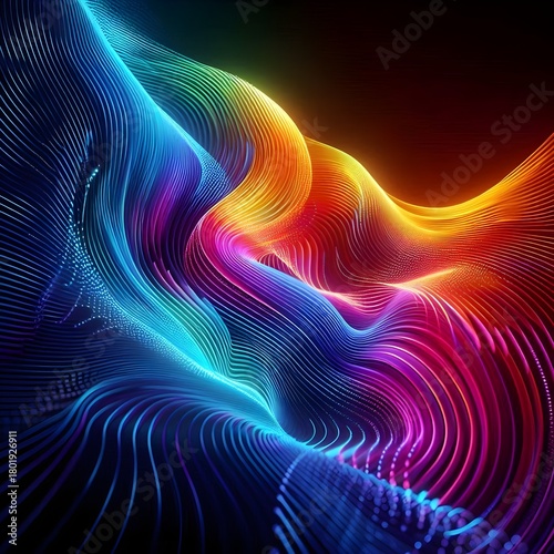 Glowing colorful curves form a dynamic and modern neon wallpaper.