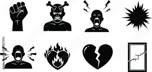 Anger management icons set vector illustration design concept art