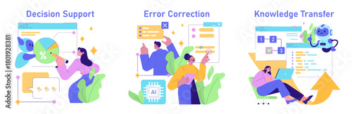AI Decision Support and Error Correction Vector Illustration