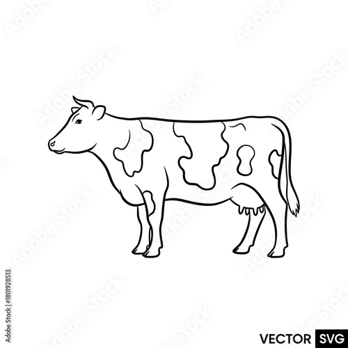 Black and white outline drawing of a standing cow.