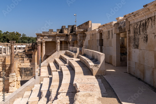 The seats in the amphitheater at Beit Shean National Park in Bet Shean in Israel.
