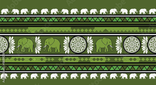 Elephant pattern vector seamless green background design textile art