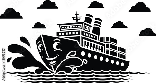 Cartoon ship vector illustration stock image shipping container art