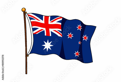 Illustration of the New Zealand National Flag Waving Proudly with Iconic Southern Cross Stars on Blue Background