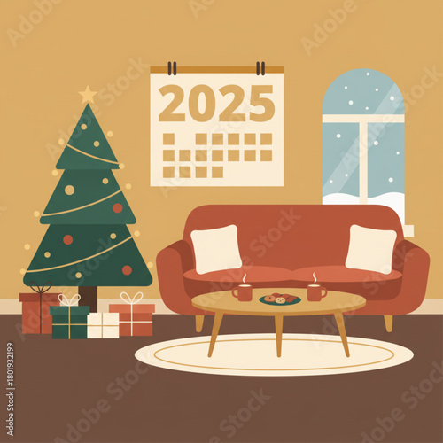 Flat illustration of Christmas schedule makes the heart impatient to wait