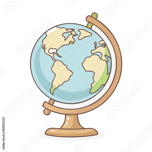 Isolated terrestrial globe object on white background showing world map for education