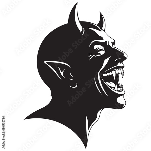 Terrifying Devil Head with Sharp Fangs and Pointed Ears