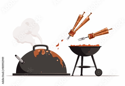 Sizzling BBQ Grill with Sausage Skewers and Smoky Flavor Enhancing Culinary Outdoor Experience