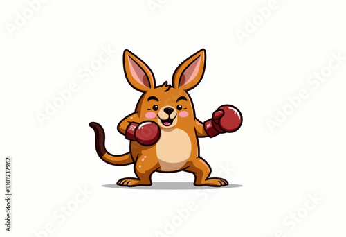Cheerful Cartoon Kangaroo Equipped with Boxing Gloves Ready to Compete in a Spirited Match Against Opponents on a Simple White Backdrop