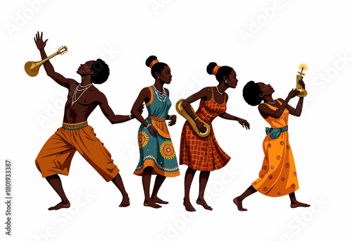 Vibrant Celebration of Music and Dance with Traditional Instruments and Colorful Attire