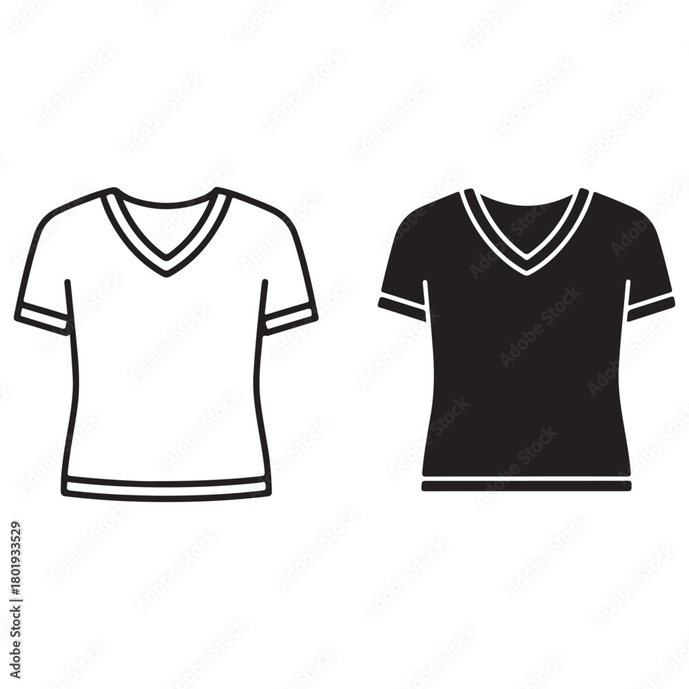 Naklejka premium Two V-Neck T-Shirts, One Outline and One Solid Silhouette