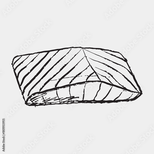 Hand drawn salmon fillet with diagonal muscle texture. Vector sketch illustration in vintage crayon charcoal style