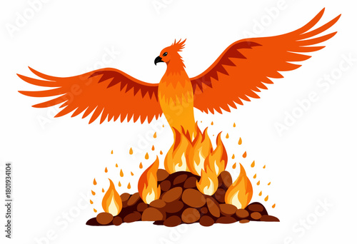 Majestic Phoenix Rising Gracefully from Fiery Embers with Outstretched Wings and Vibrant Plumage Symbolizing Rebirth and Eternal Renewal in Mythical Legend