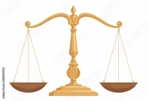 Elegant golden balance scale illustration symbolizing justice and equality with symmetrical design and ornate details on a neutral background