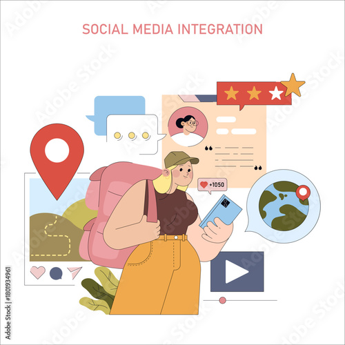 Social Media Integration in Travel Lifestyle Vector Illustration