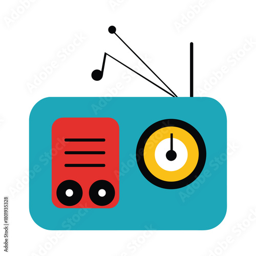 Old school radio with music notes on white background. retro radio vector illustration
