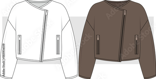 Women's stylish basic jacket fashion design technical drawing, illustration. Winter wear, coat , cardigan vector. CAD, Mockup.	