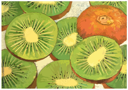リアルなフレッシュキウイのイラスト
