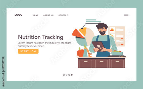 Nutrition Tracking Website Vector Illustration with Chef