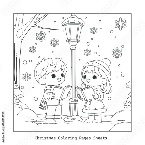 Christmas cartoon character painting outline drawing