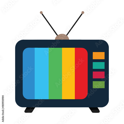 Retro television with color bars on white background. vector retro tv set
