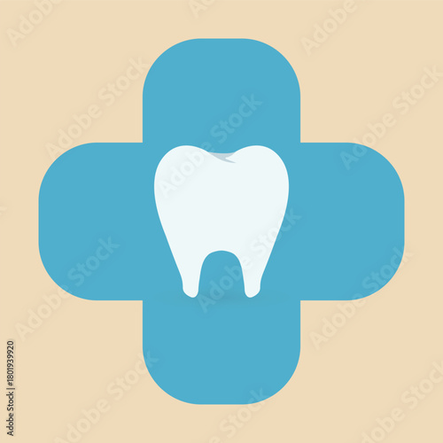 Dental Health Icon with Tooth and Medical Cross. The simple shapes and soft colors make it suitable for a wide range of commercial uses.