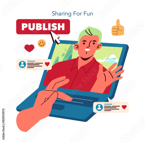 Interactive Publishing Vector Illustration with Laptop