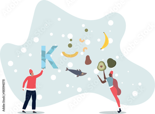 Potassium in food as natural mineral source for health.Healthy eating with organic nutrients and vitamins.life and employment of people.