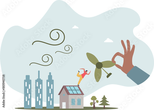 Green infrastructure planning with sustainable resources.Urban power supply using wind or solar source as ecological and environmental friendly solutions.life and employment of people.