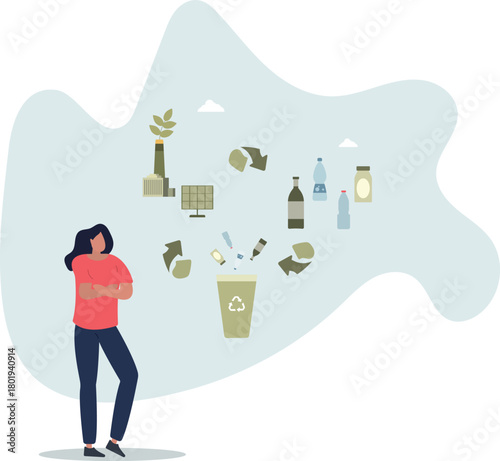 Eco friendly sustainable, Plastic and glass recycling process.life and employment of people.