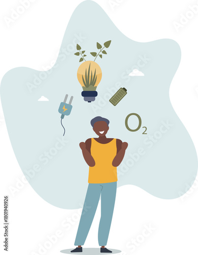 Eco friendly sustainable, Man holding light bulb with plant growing , Green eco energy and climate change problem concepts.life and employment of people.