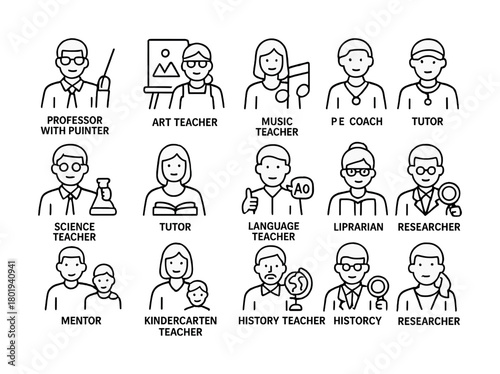 Vector Icons of diverse educational roles and professionals