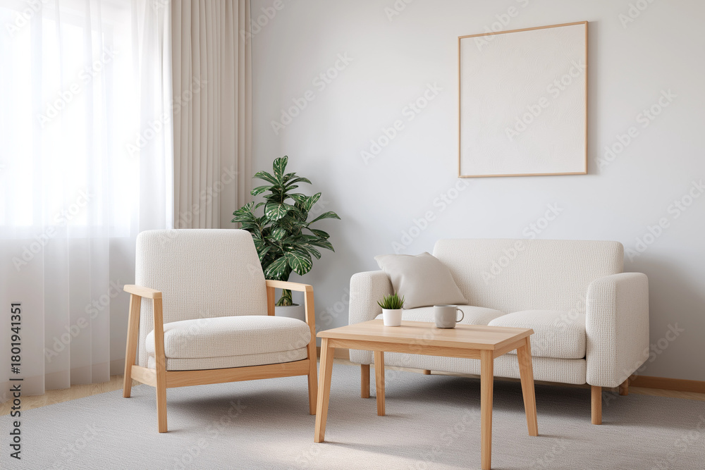 Fototapeta premium 柔らかい光が満ちるナチュラル相談スペースの落ち着いたひととき