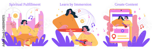 Creative Learning and Spiritual Fulfillment Vector Illustration