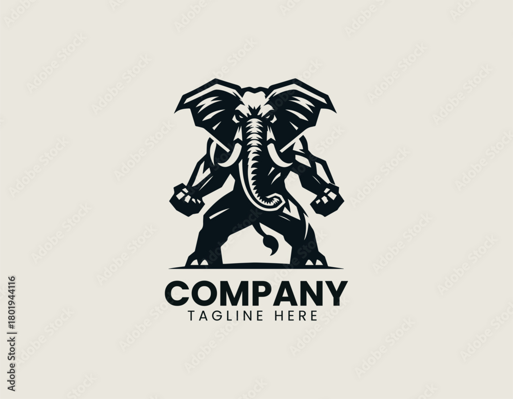 Fototapeta premium Wild elephant mascot represents energetic gaming spirit forming bold black vector logo