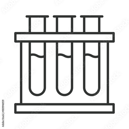 Blood test icon in line design. test tubes rack, blood samples on white background vector. Blood test editable stroke icon