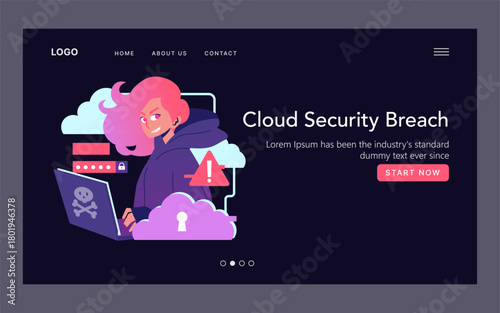 Hacker Targeting Cloud Security in Vector Illustration