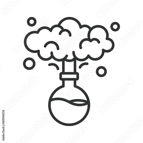 Chemical reaction icon in line design. boiling flask, foam bubbles on white background vector. Chemical reaction editable stroke icon