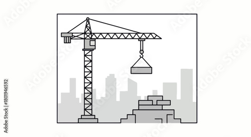 Construction crane lifting a load of building materials for new construction.