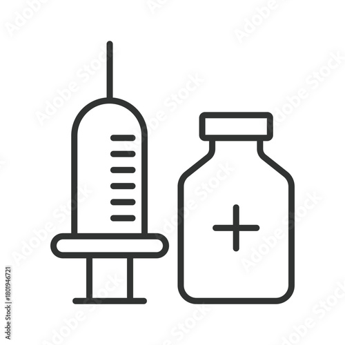 Injection icon in line design. syringe with vial, vaccination dose on white background vector. Injection editable stroke icon